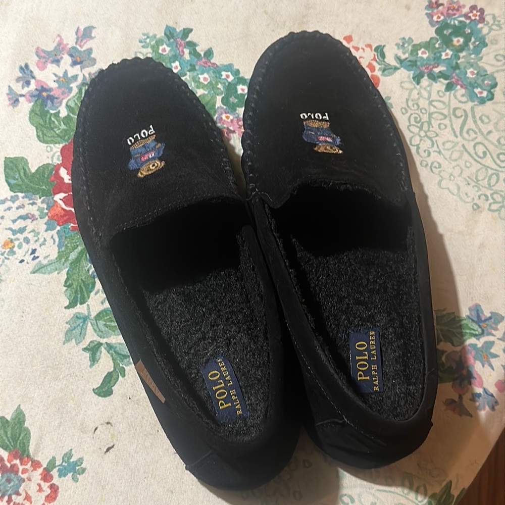 Black Men’s Polo Slipper USA Flag Bear! New, Size 13